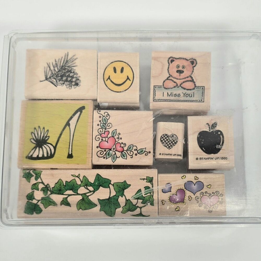 Lot of 9 Rubber Stamps Wood Mounted Mixed Themes Arts And Crafts‎
